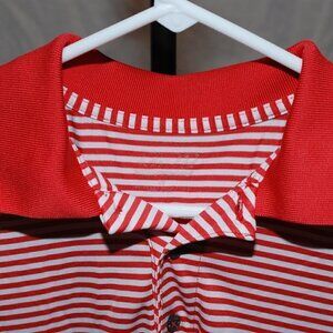 IZOD Mens Medium Golf Shirt Dry Wicking Salmon White Striped Polo EUC